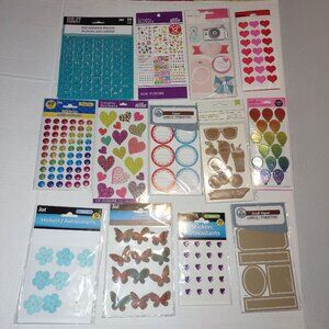 Assorted Scrapbooking & Craft Stickers Lot Of 12 Packs - Hearts Butterflies Ball